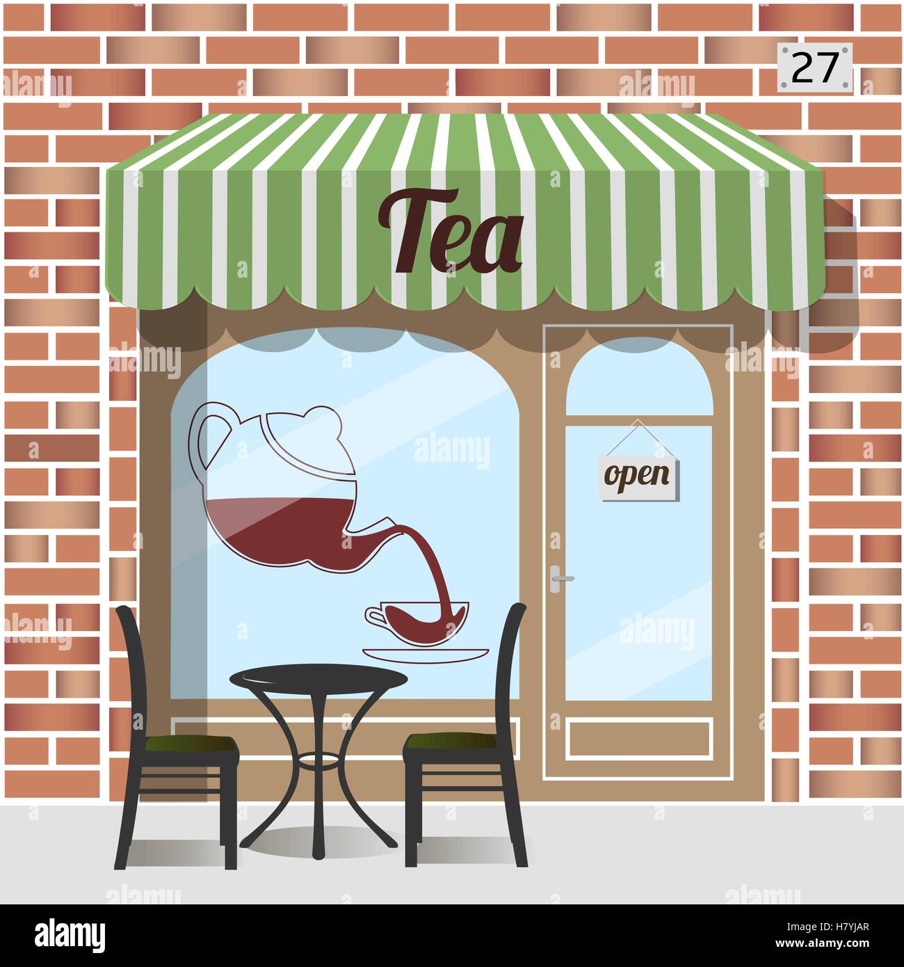 Boutique de thé, façade. Illustration de Vecteur