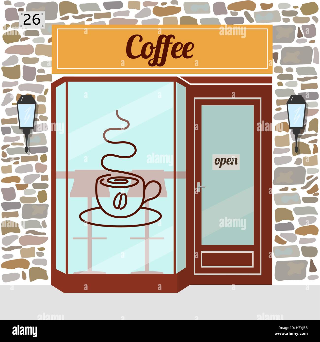 Façade d'un café. Illustration de Vecteur