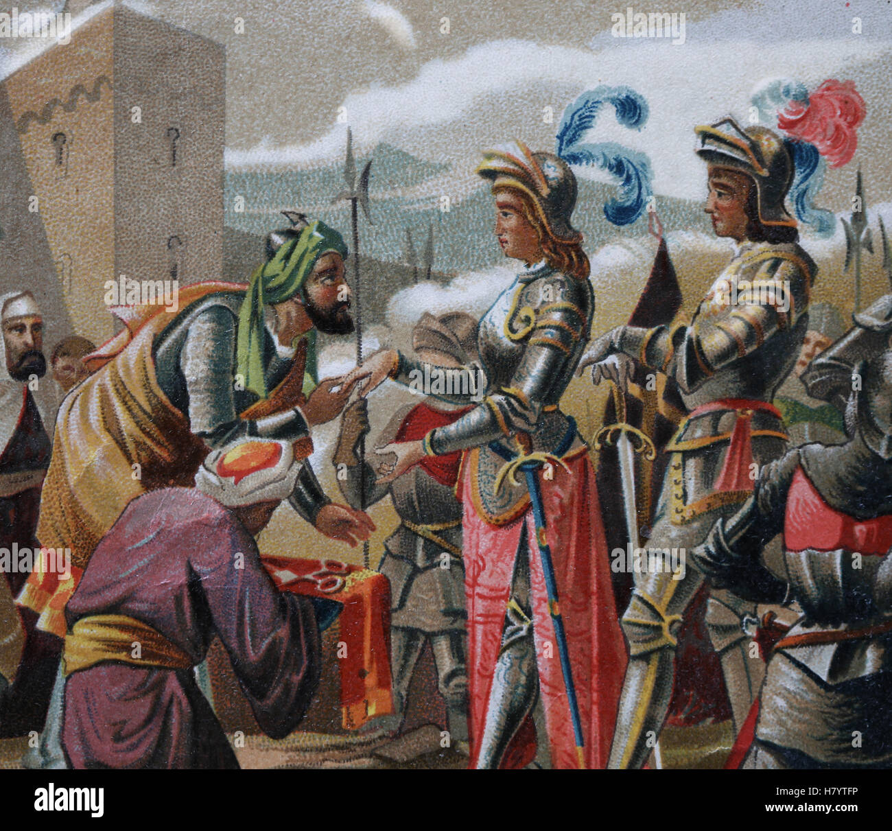 Péninsule ibérique Reconquista. La guerre de Grenade. Abandon de Grenade, 1492. Muhammad XII, Ferdniand II d'Aragon, Isabel JE Castille Banque D'Images