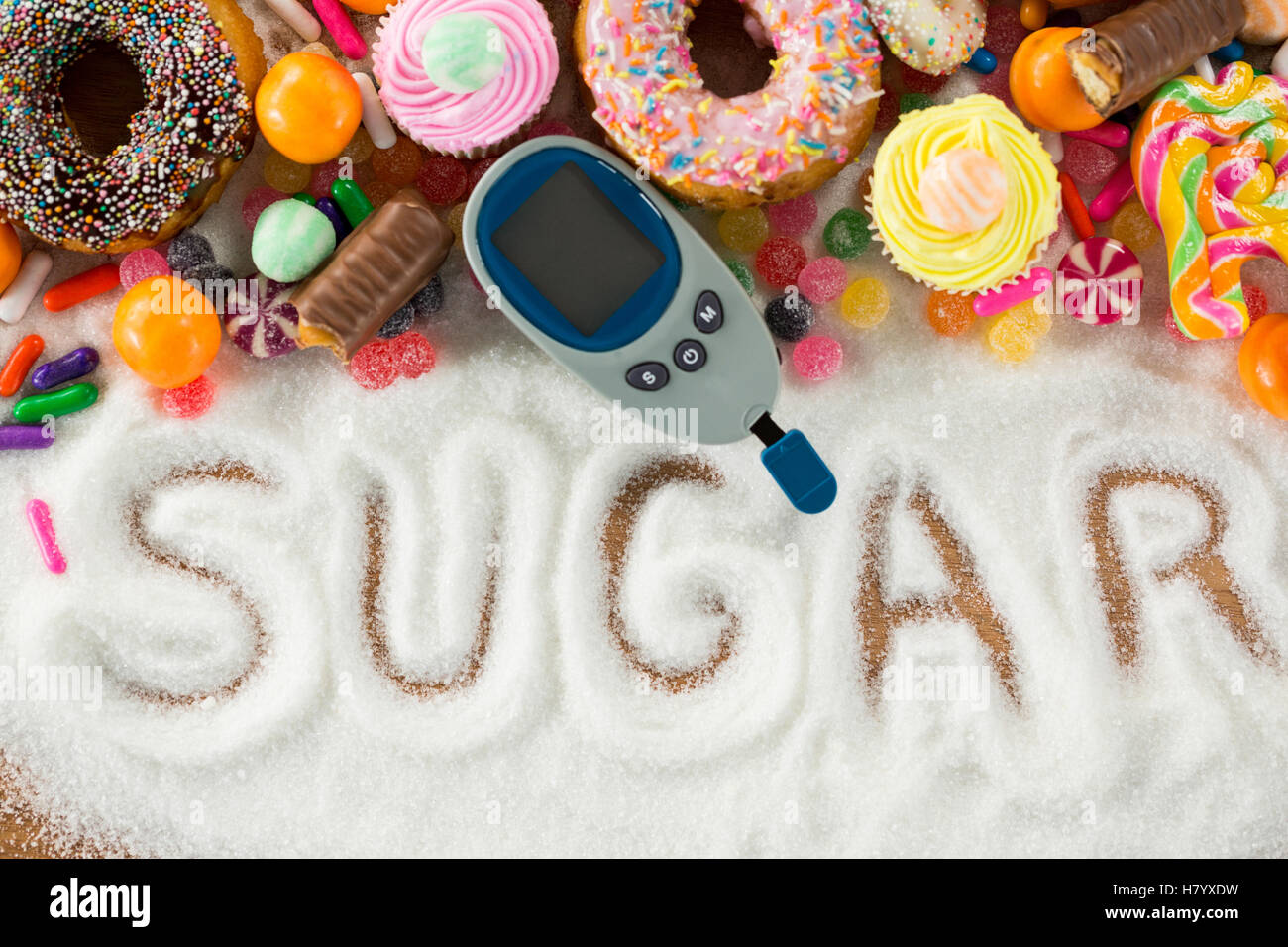 Différents types de donuts et cupcakes avec diabete Banque D'Images