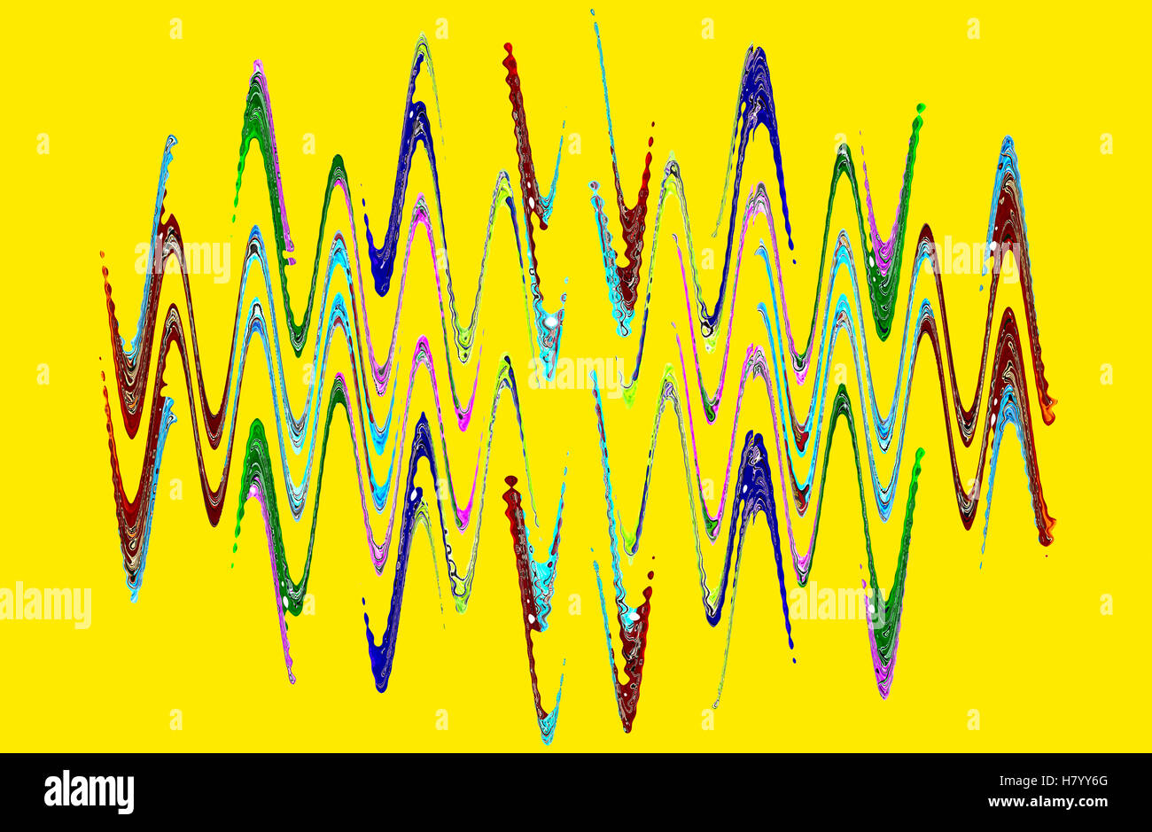 Modèle d'onde abstrait multicolore sur fond jaune. Banque D'Images