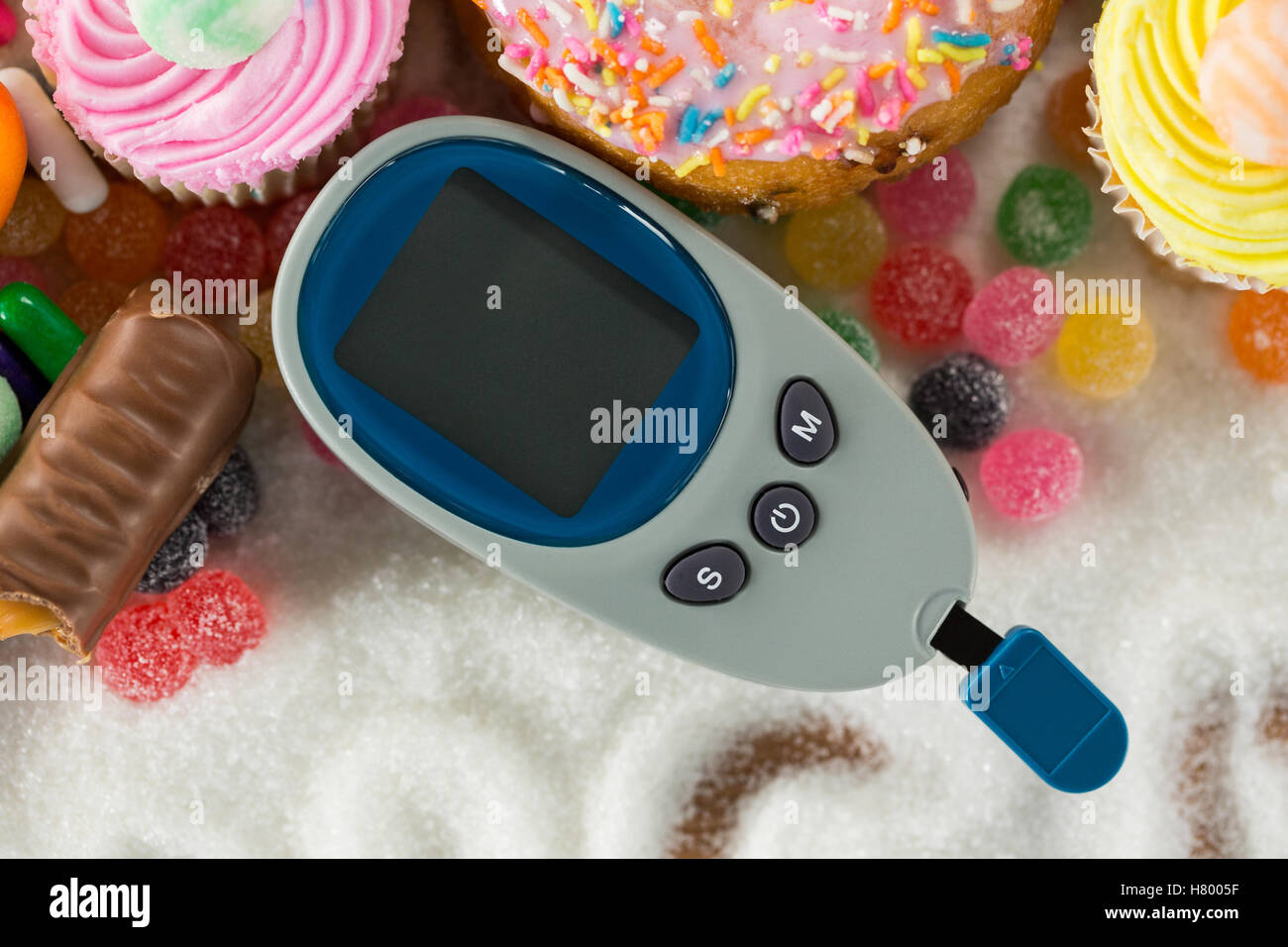 Différents types de donuts et cupcakes avec diabete Banque D'Images