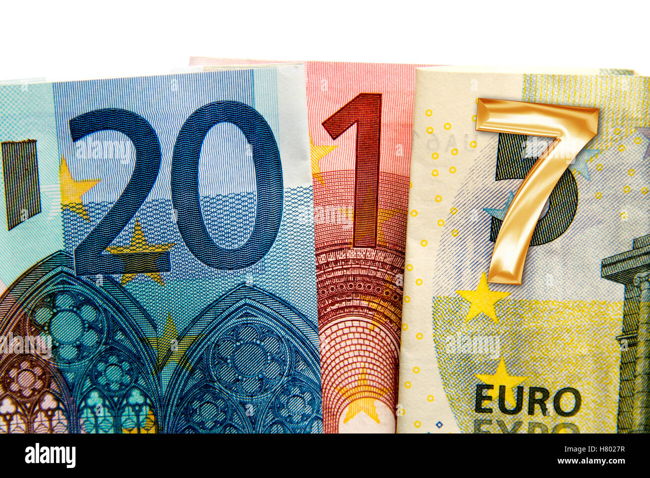 Close up on écrit 2017 euros avec des billets de banque Banque D'Images