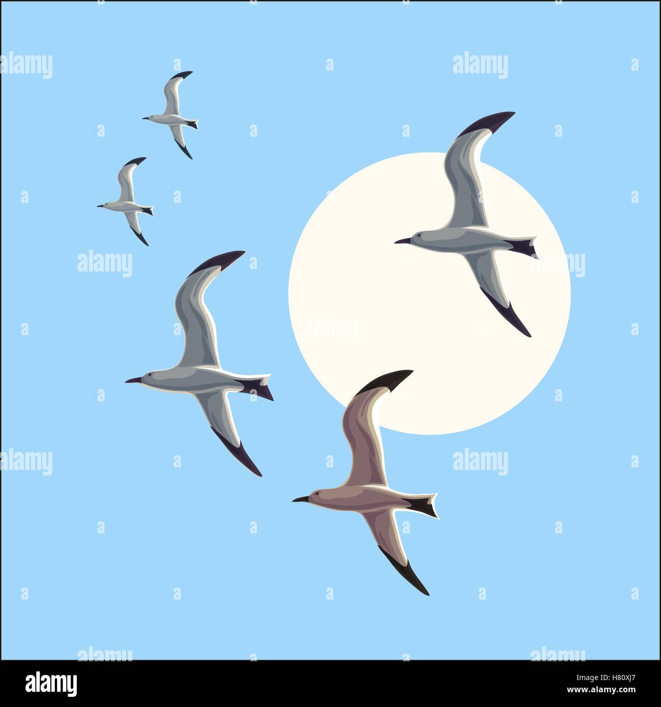 Mouette en vol contre le ciel bleu Illustration de Vecteur