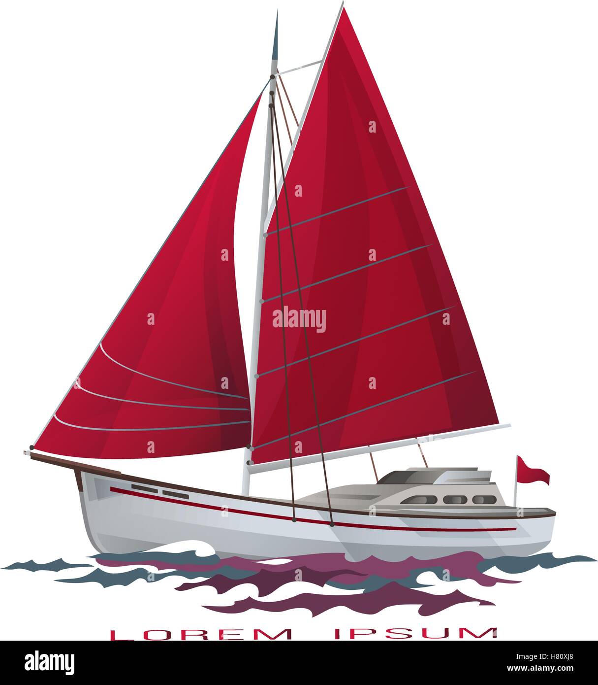 Bateau à voile flottant à la surface de l'eau Illustration de Vecteur