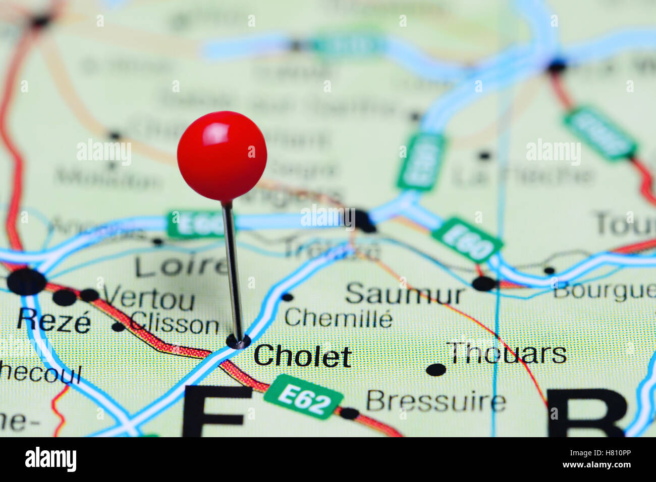 Cholet épinglé sur une carte de France Banque D'Images