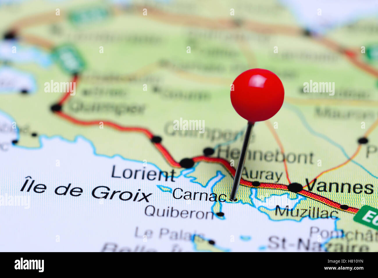 Carnac coincé sur une carte de France Banque D'Images