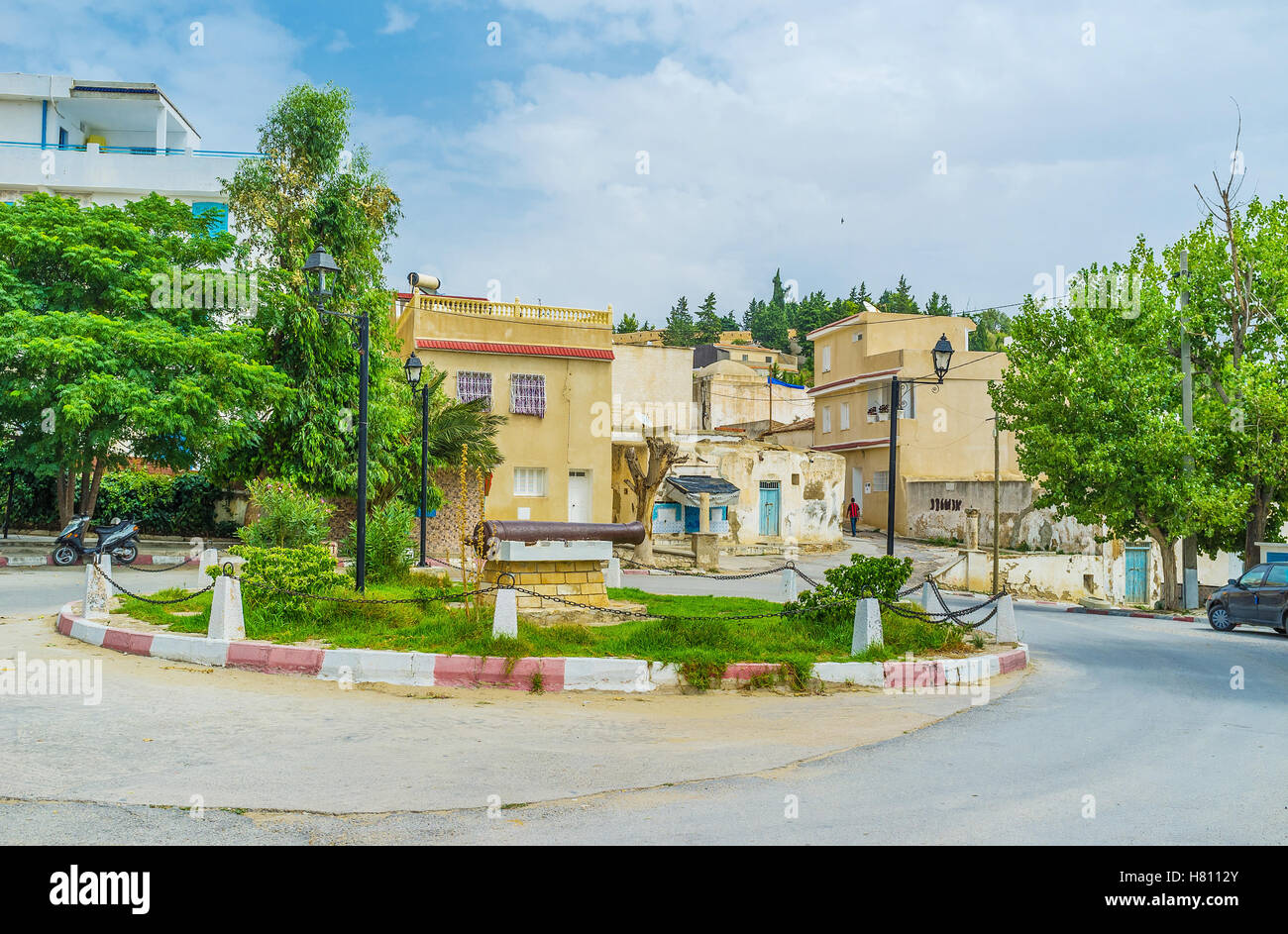 La petite place sur la zone de collines dans la vieille ville d'El Kef, Tunisie. Banque D'Images