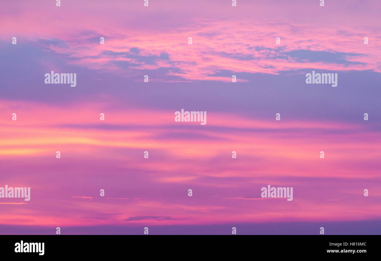 Arrière-plan de rose, bleu et violet ciel avec nuages doux après le coucher du soleil. Banque D'Images