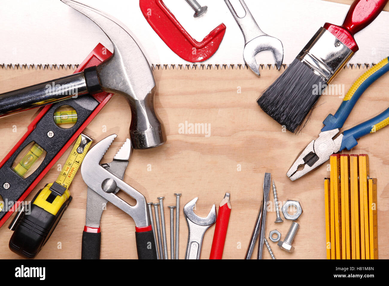 Outils de travail sur bois assortis Banque D'Images