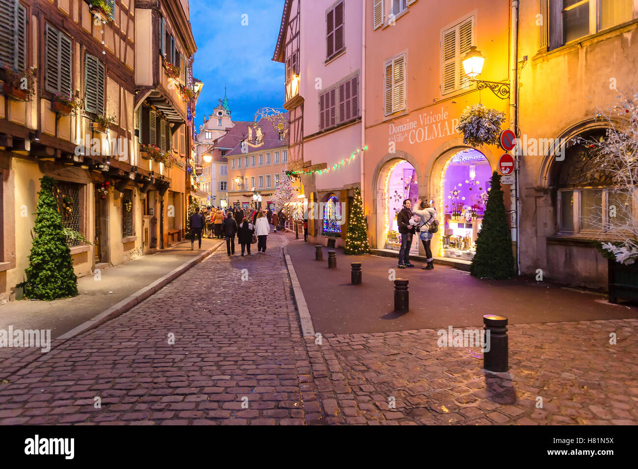 Le centre de Colmar, dans la nuit de Noël, route des vins, Alsace, Hout Rinh, France Banque D'Images