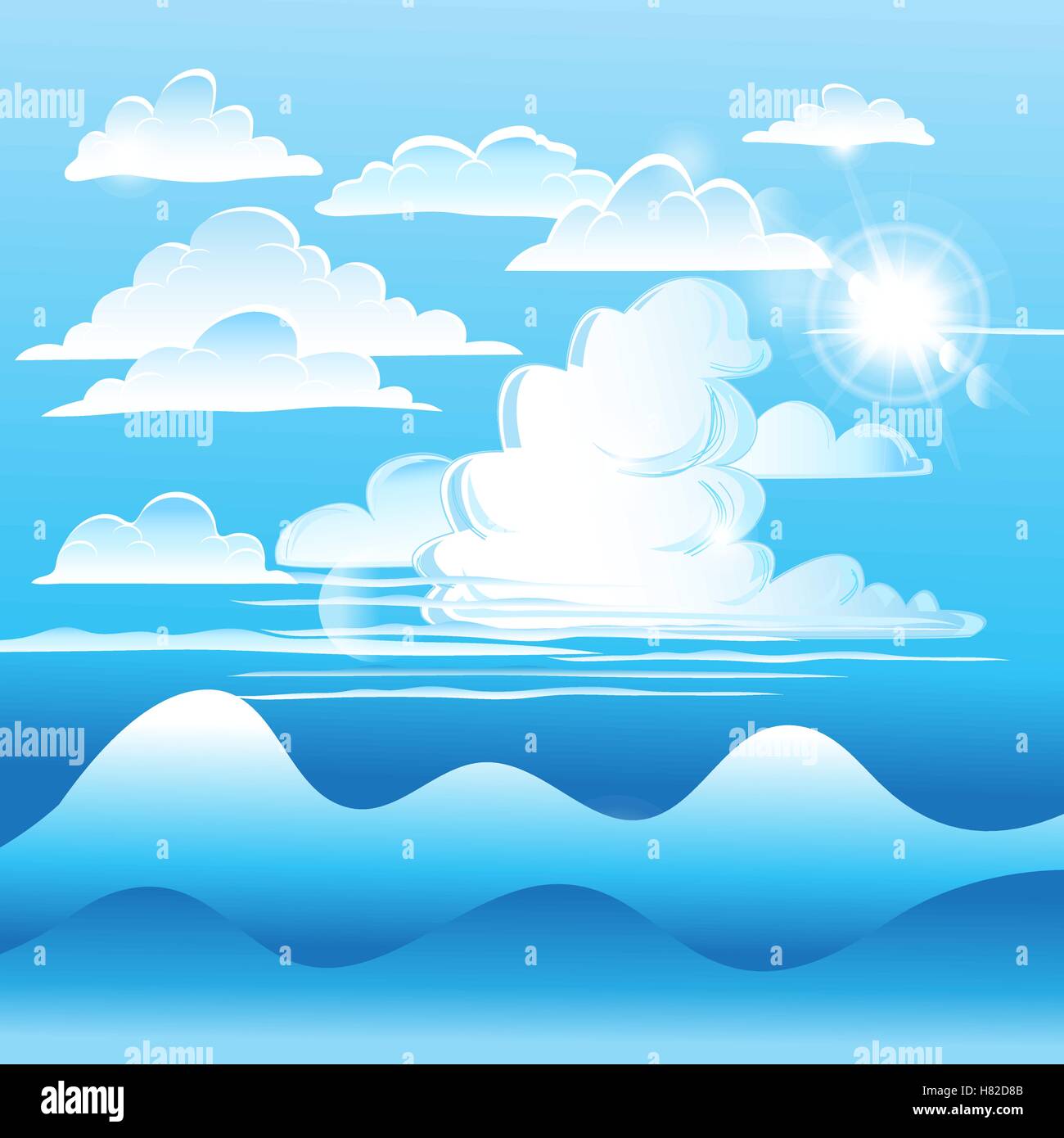 Vector ciel bleu avec des nuages blancs et les montagnes Illustration de Vecteur