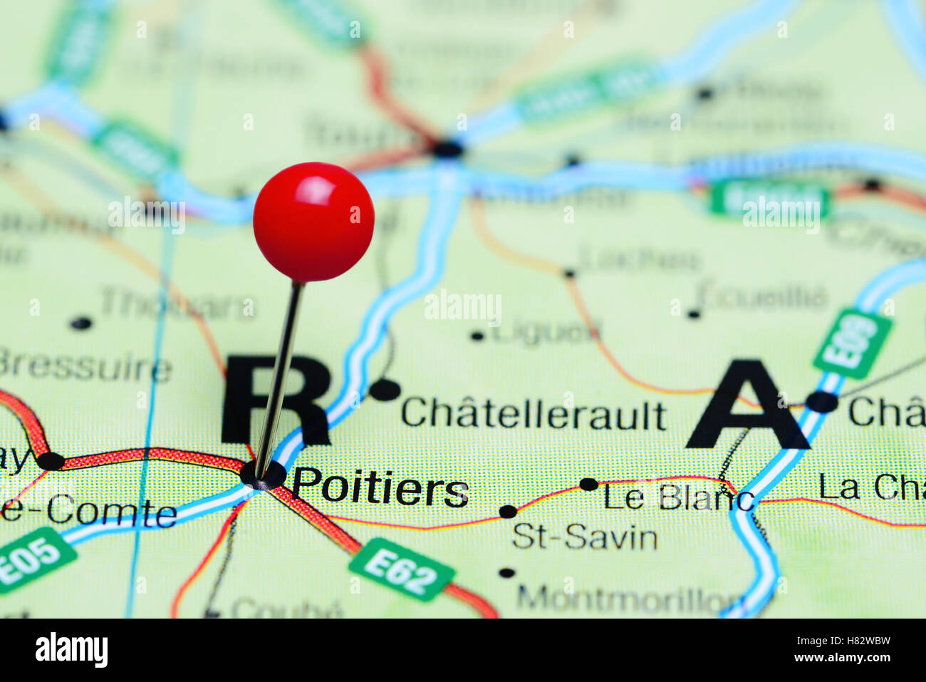 Poitiers coincé sur une carte de France Banque D'Images