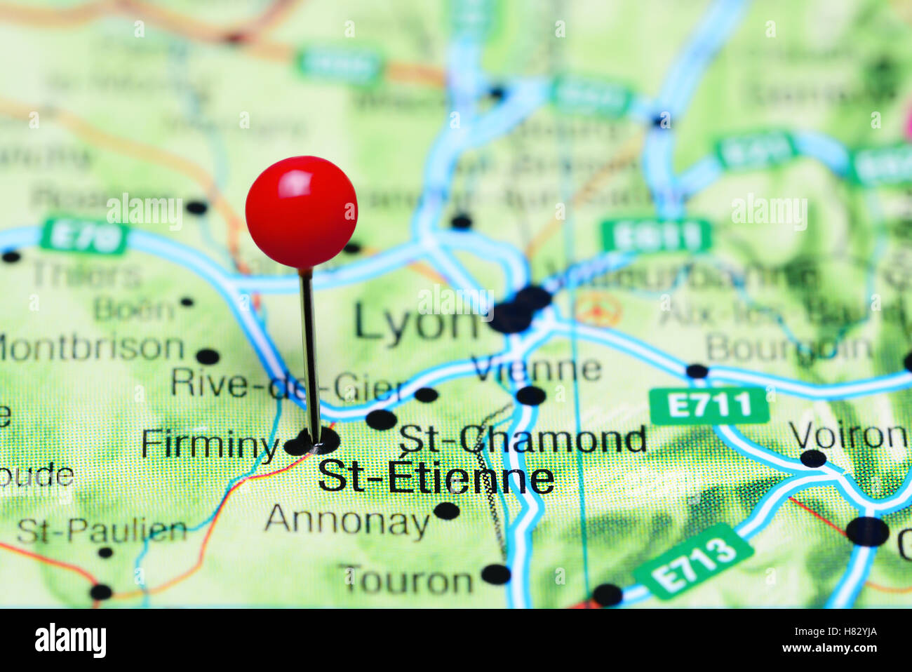 St-Etienne coincé sur une carte de France Banque D'Images