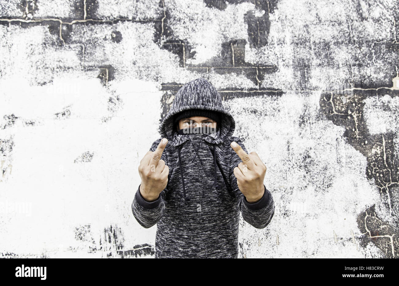 Garçon désespéré rappeur urban street Banque D'Images
