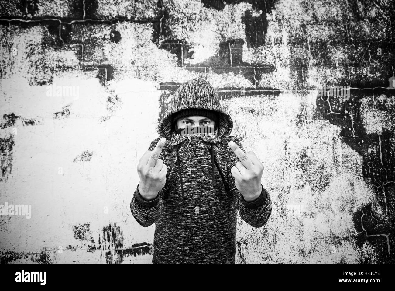 Garçon désespéré rappeur urban street Banque D'Images