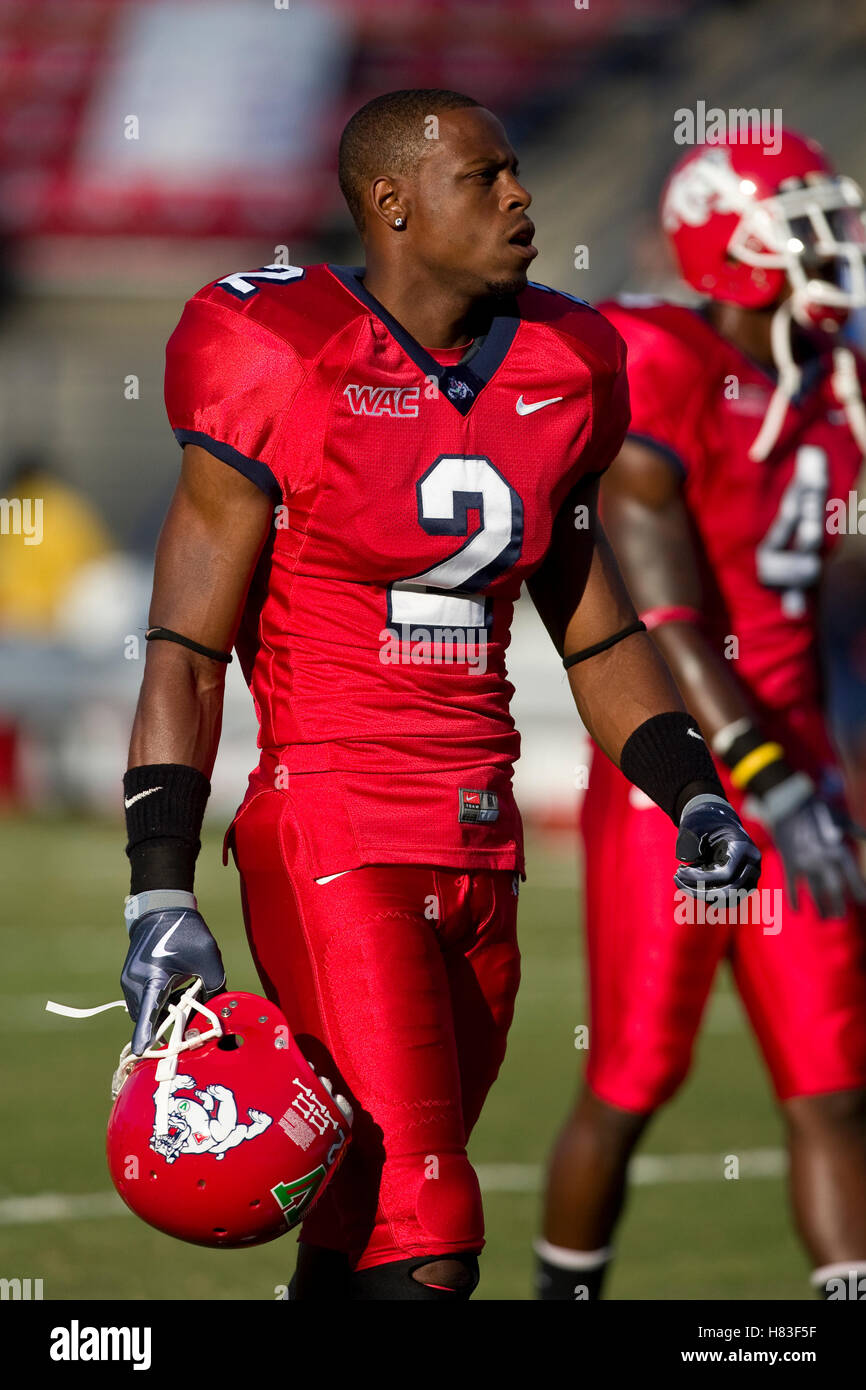Septembre 18, 2009 ; Fresno, CA, USA ; Fresno State Bulldogs Seyi Ajirotutu wide receiver (2) avant la Boise State Broncos match au stade de Bouledogue. Boise State défait Fresno State 51-34. Banque D'Images