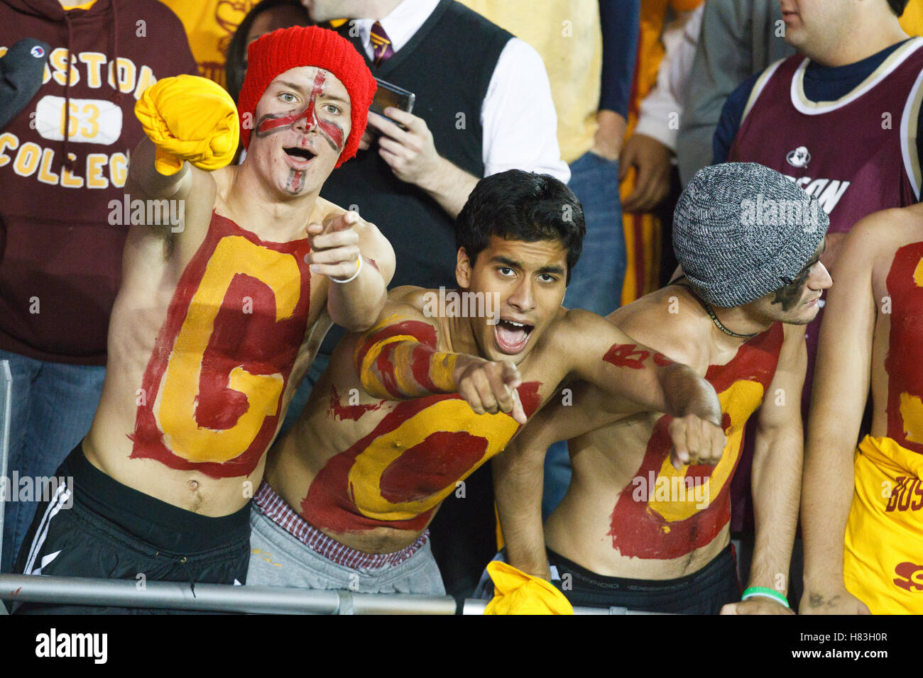 Le 2 octobre 2010, Chestnut Hill, MA, USA ; Boston College Eagles fans célébrer dans les peuplements au cours du premier trimestre contre l Notre Dame Fighting Irish à l'Alumni Stadium. Banque D'Images