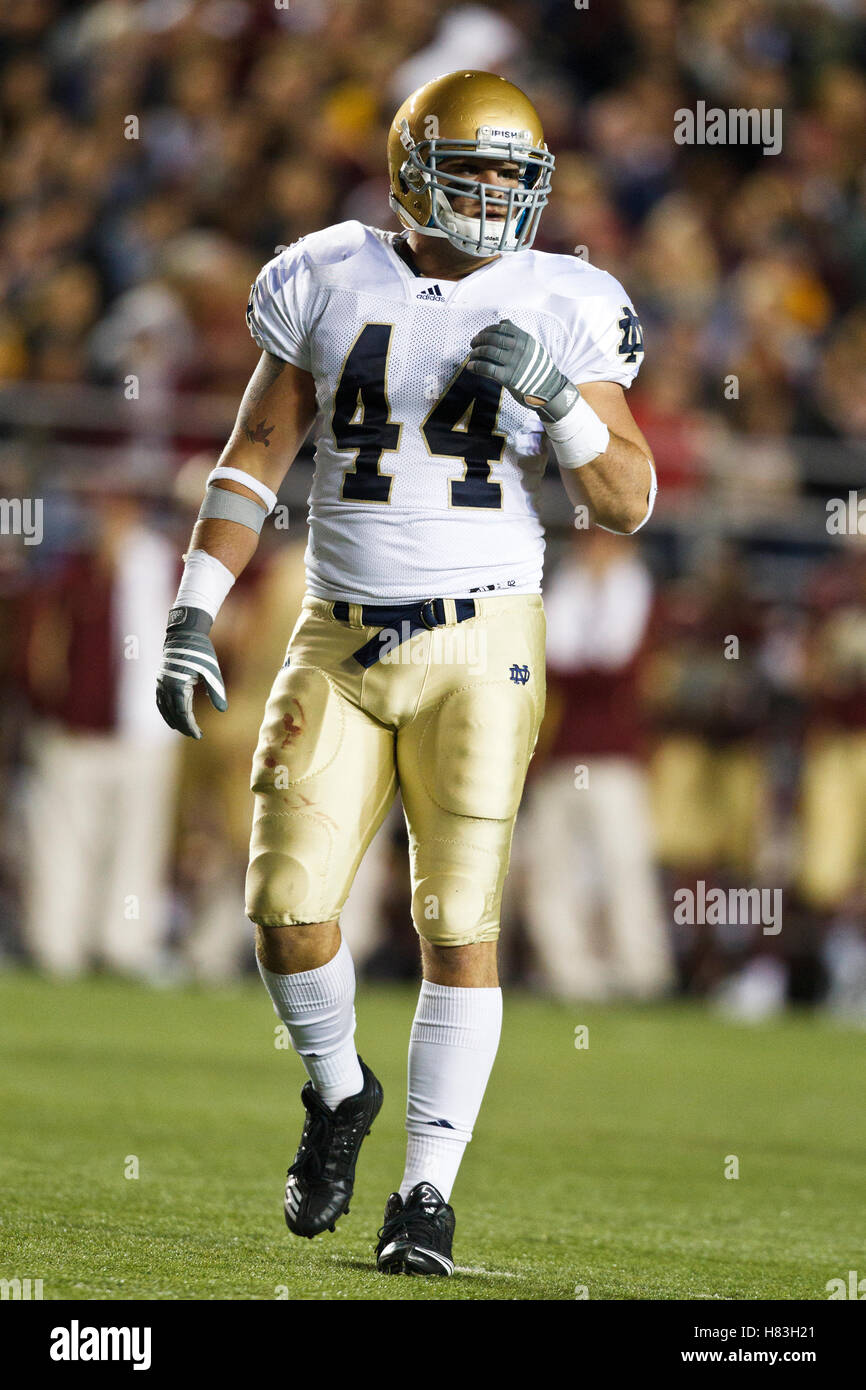 2 octobre 2010 ; Chestnut Hill, ma, États-Unis; Carlo Calabrese (44), notre Dame Fighting Irish linebacker, équipe pour un match contre les Eagles du Boston College au troisième quart-temps au Alumni Stadium. Notre Dame bat Boston College 31-13. Banque D'Images