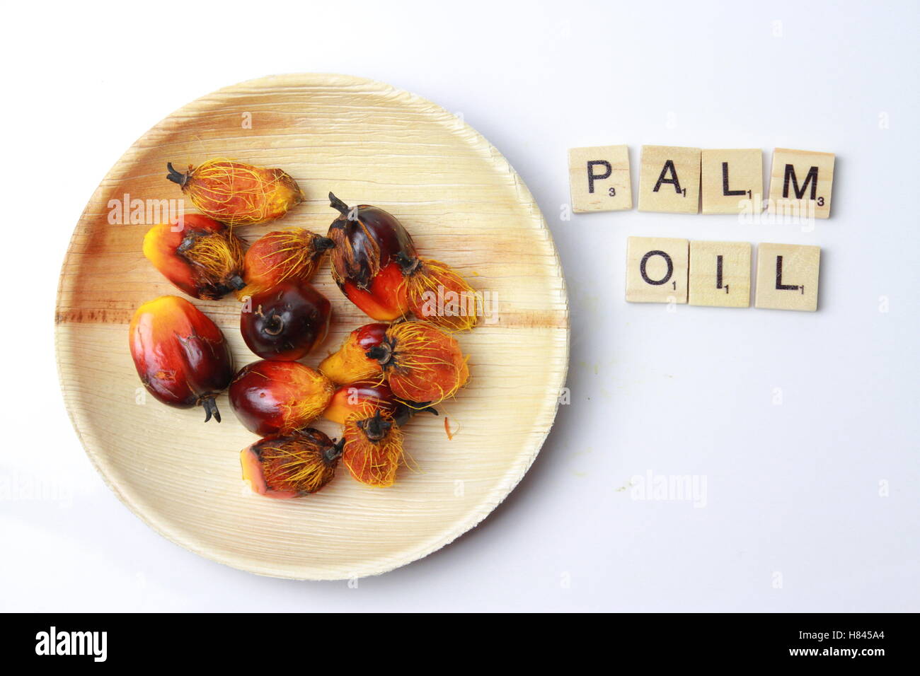 L'huile de palme est une huile végétale comestible provenant de la mésocarpe (pulpe rougeâtre), du fruit du palmier à huile Banque D'Images
