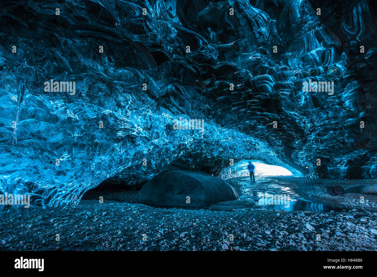 À l'intérieur de cavernes de glace en Islande Banque D'Images