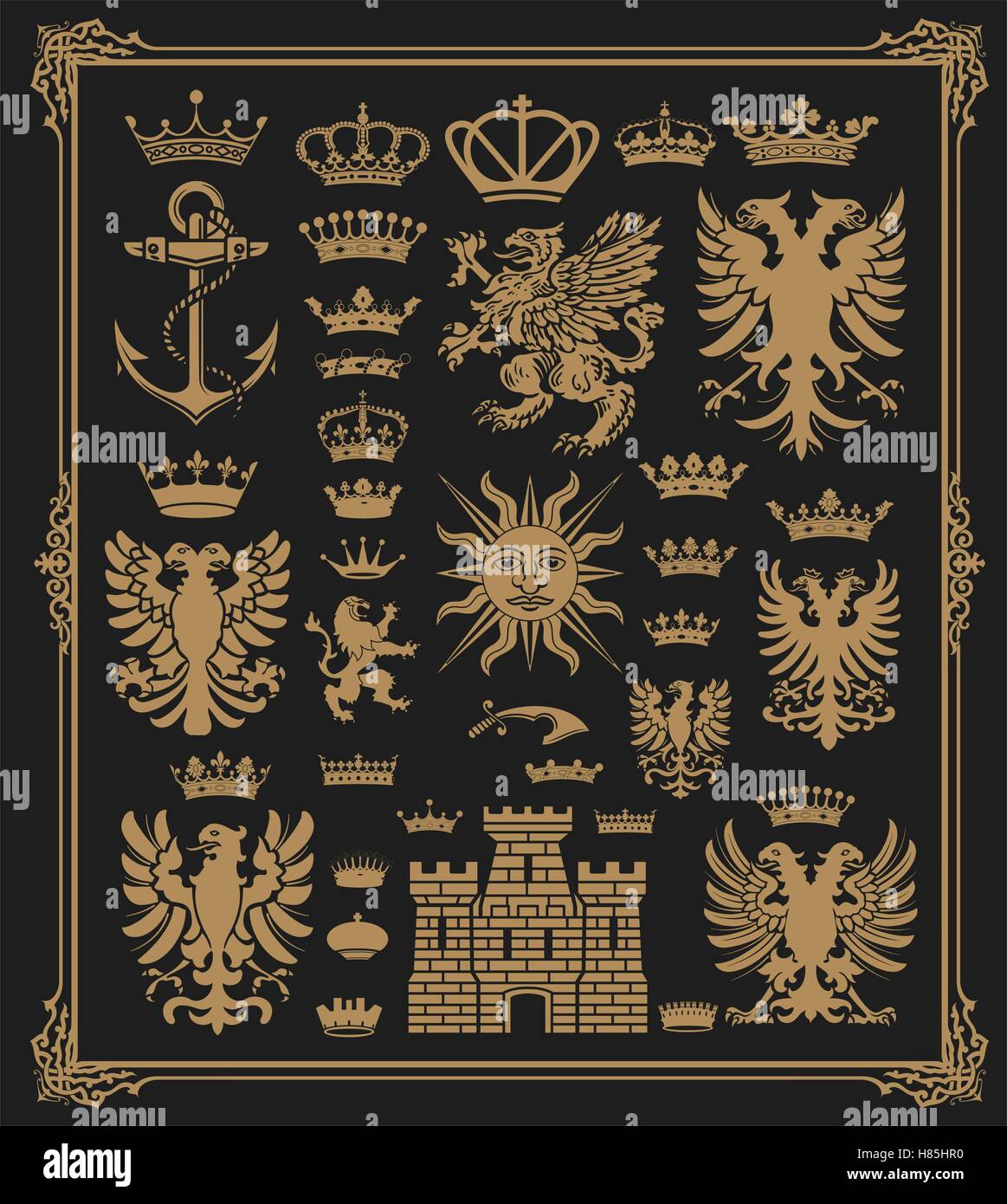 Mega pack de cadre baroque avec des éléments héraldiques Illustration de Vecteur