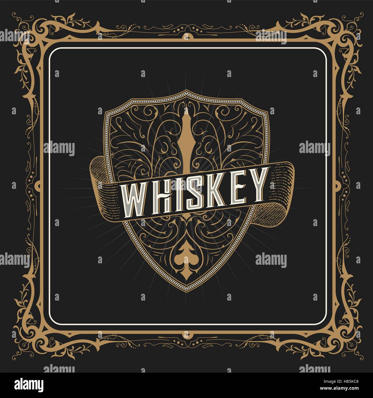 Whiskey label avec vieilles charpentes Illustration de Vecteur