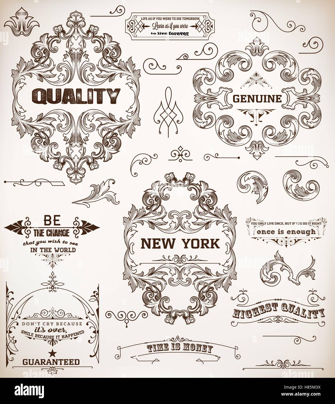 Ensemble d'éléments de conception : page décoration baroque et frames Illustration de Vecteur