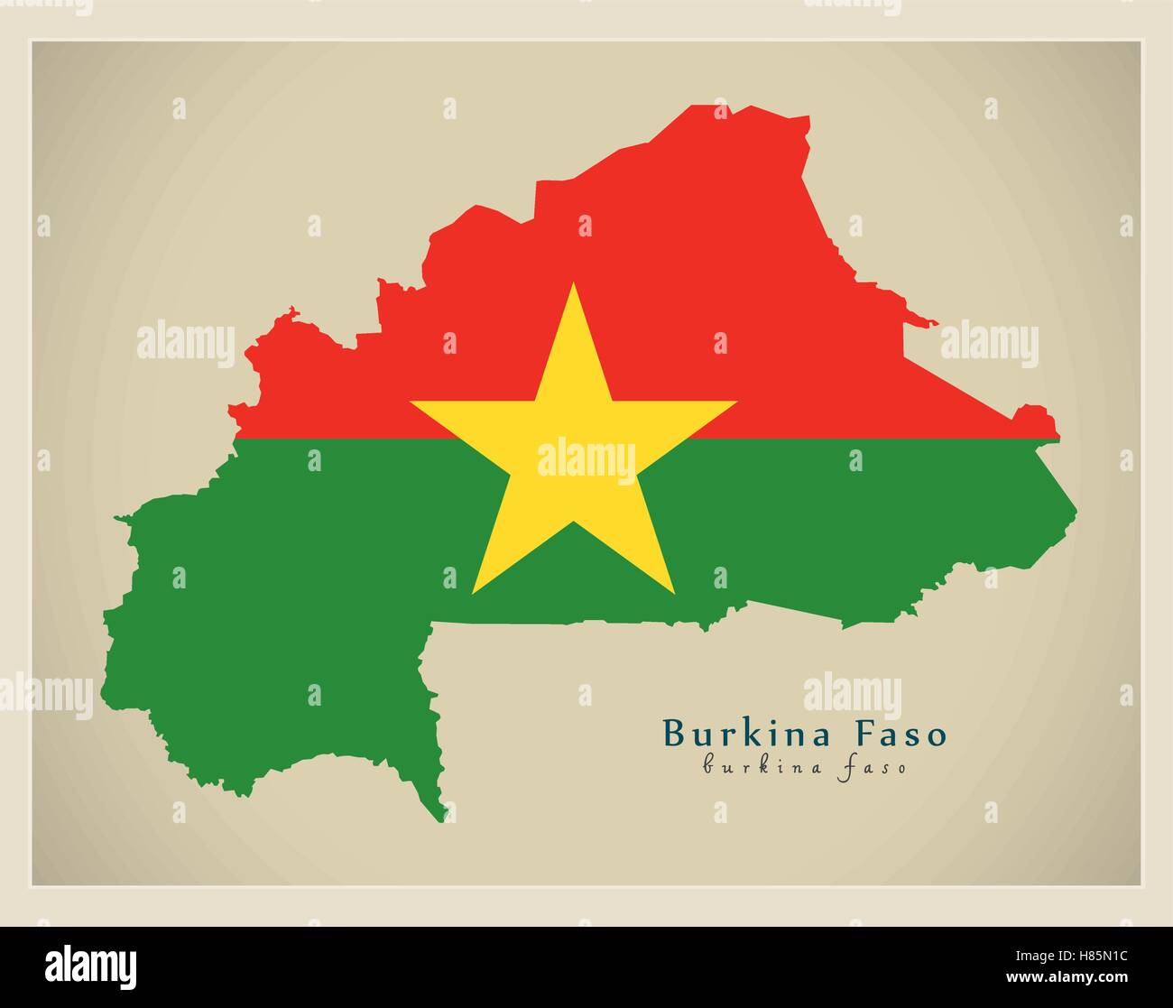 Carte moderne - Burkina Faso BF couleur du drapeau Illustration de Vecteur