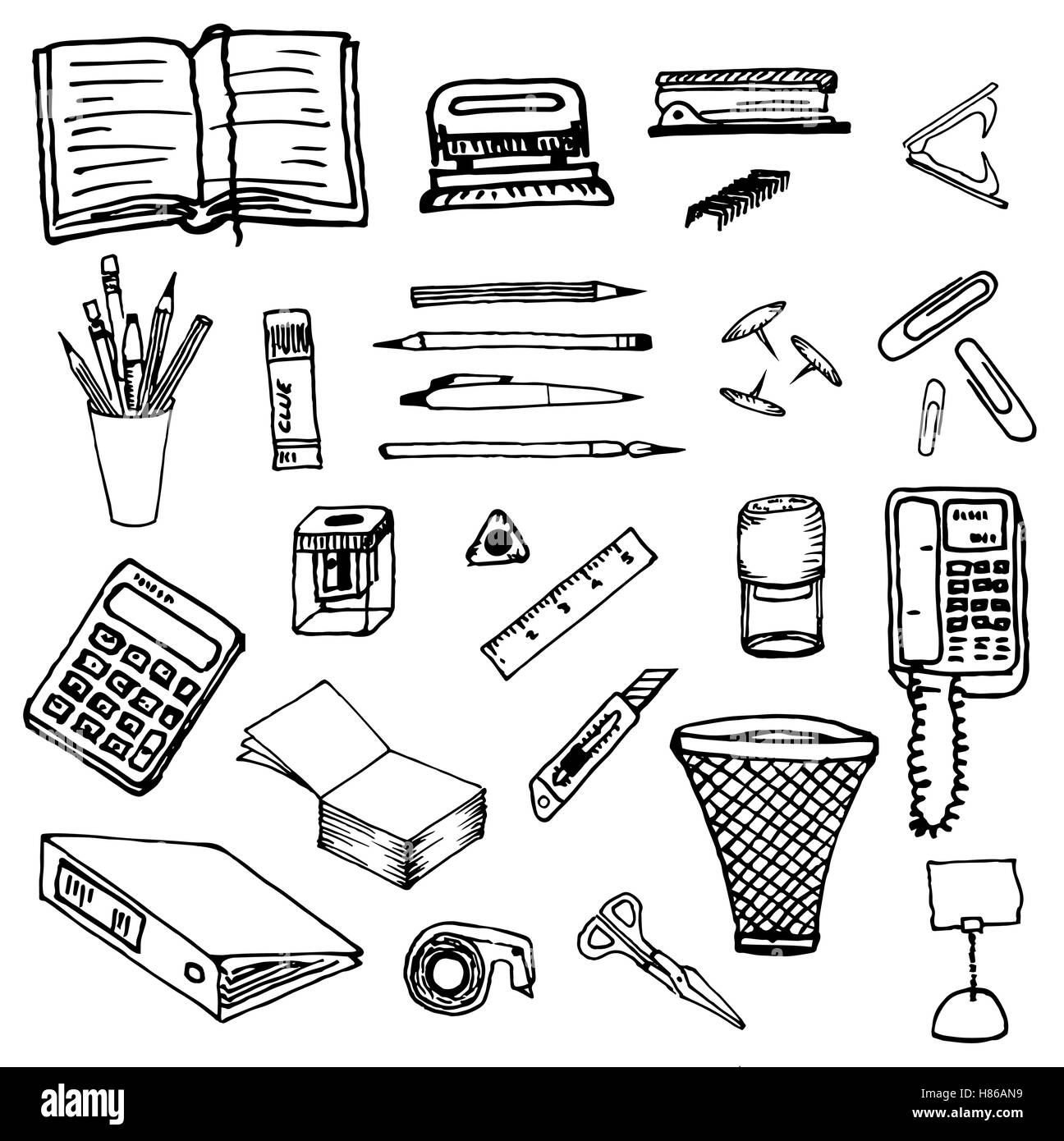 Fond noir et blanc - les fournitures de bureau. Noir et blanc. Illustration de Vecteur