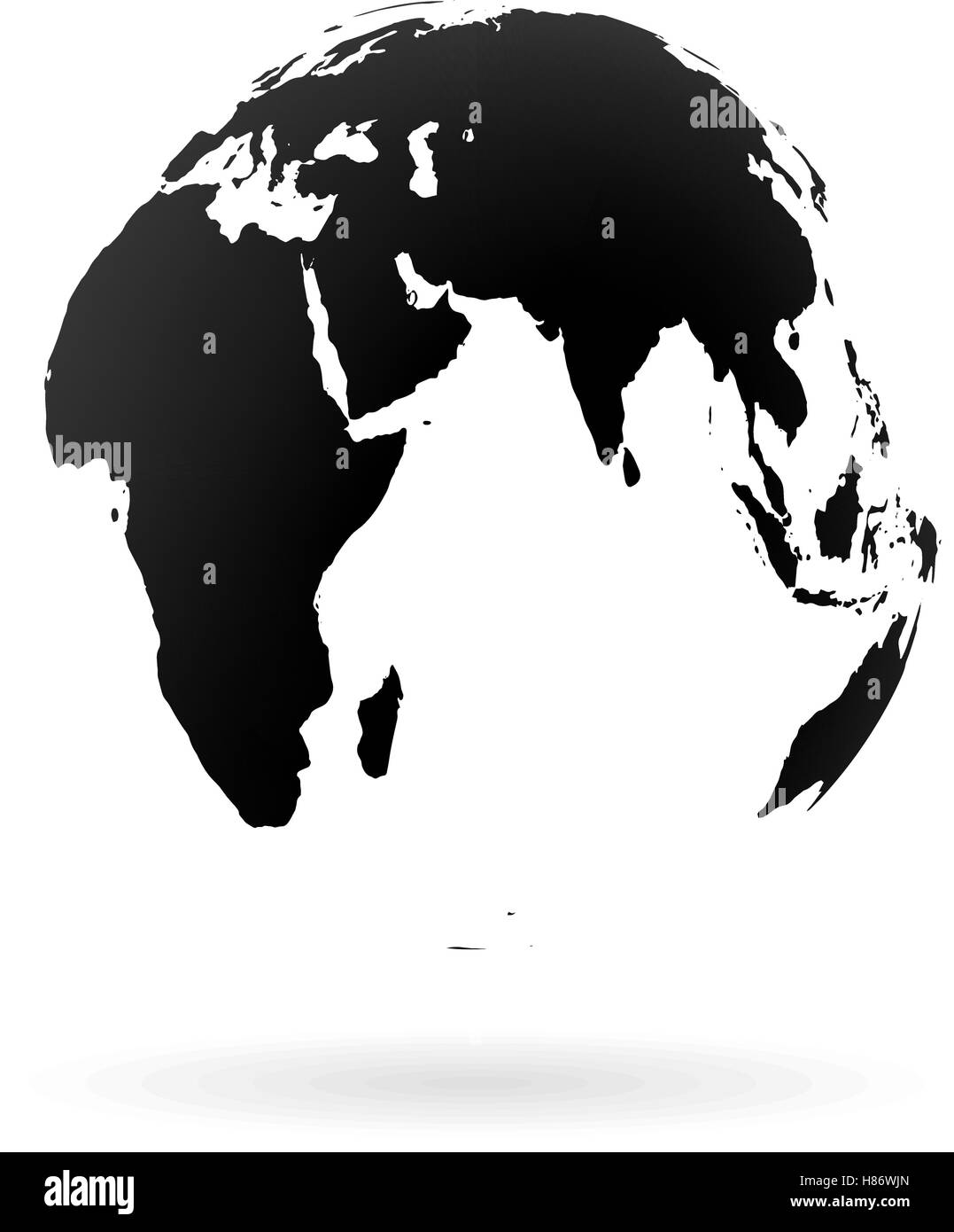 Globe terrestre de la Terre très détaillées, les pays arabes, la Chine, l'Inde. Noir sur fond blanc. Illustration de Vecteur