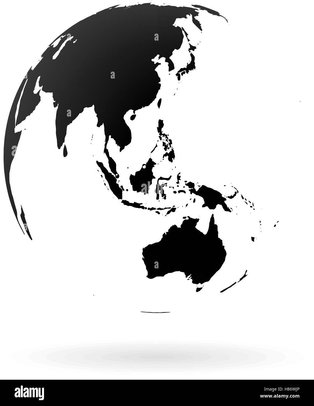 Globe terrestre très détaillées, symbole de l'Australie, des océans Indien et Pacifique. Noir sur fond blanc. Illustration de Vecteur