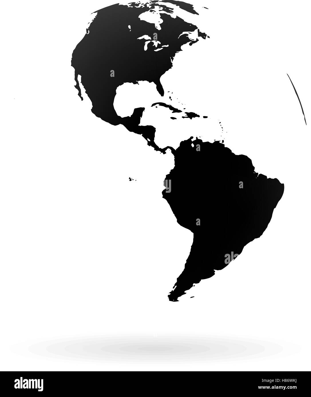 Globe terrestre très détaillées, symbole de l'Amérique du Nord et du Sud. Noir sur fond blanc. Illustration de Vecteur
