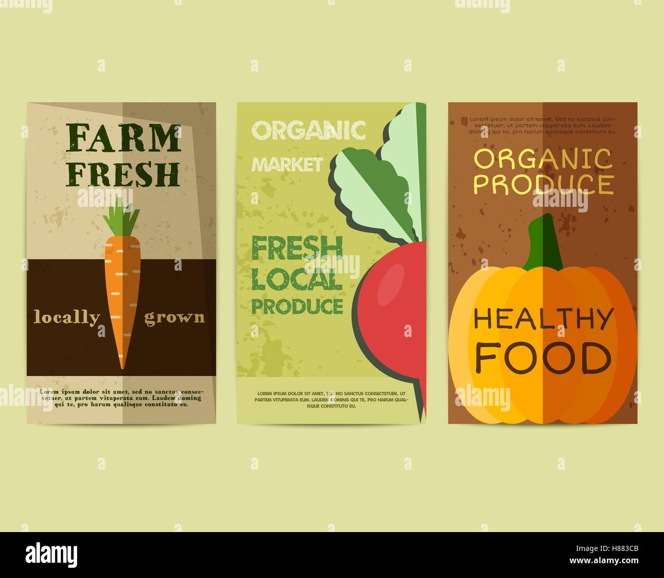 Ensemble d'Élégant Farm Fresh flyer, modèle ou conception de la brochure. La conception des maquettes. Couleurs d'époque. Meilleur pour le shop, foires, marchés bio eco et les entreprises locales. Vector illustration Illustration de Vecteur