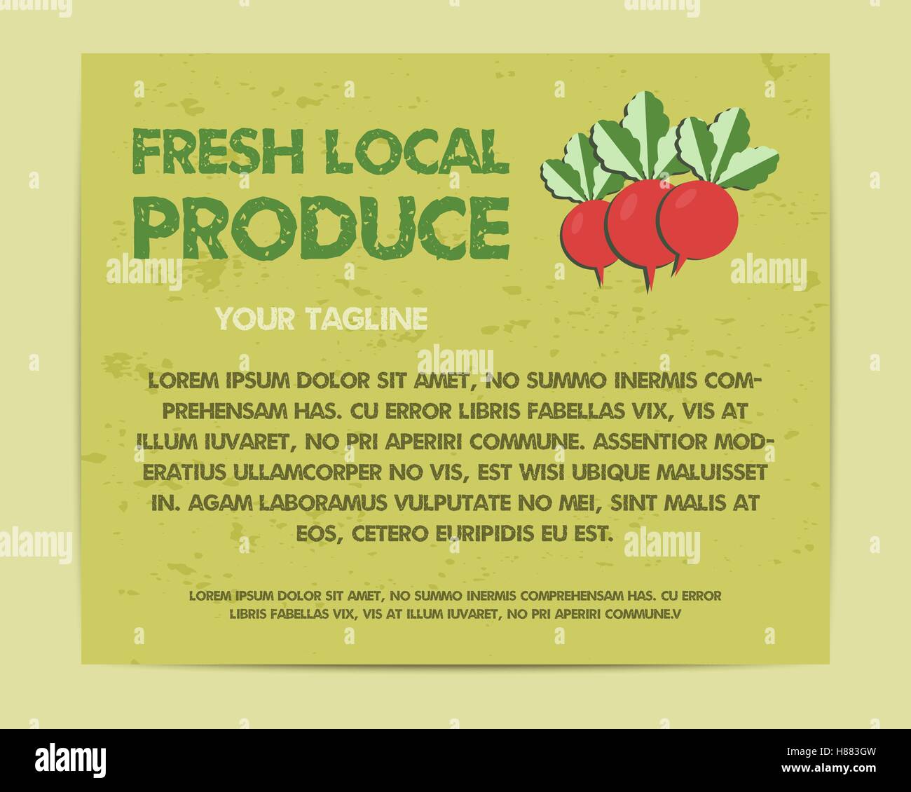 Frais de la ferme d'été poster, modèle ou conception de la brochure avec le radis. La conception de la maquette à l'ombre. Meilleur pour le shop, foires, marchés bio eco et les entreprises locales. Vector illustration Illustration de Vecteur