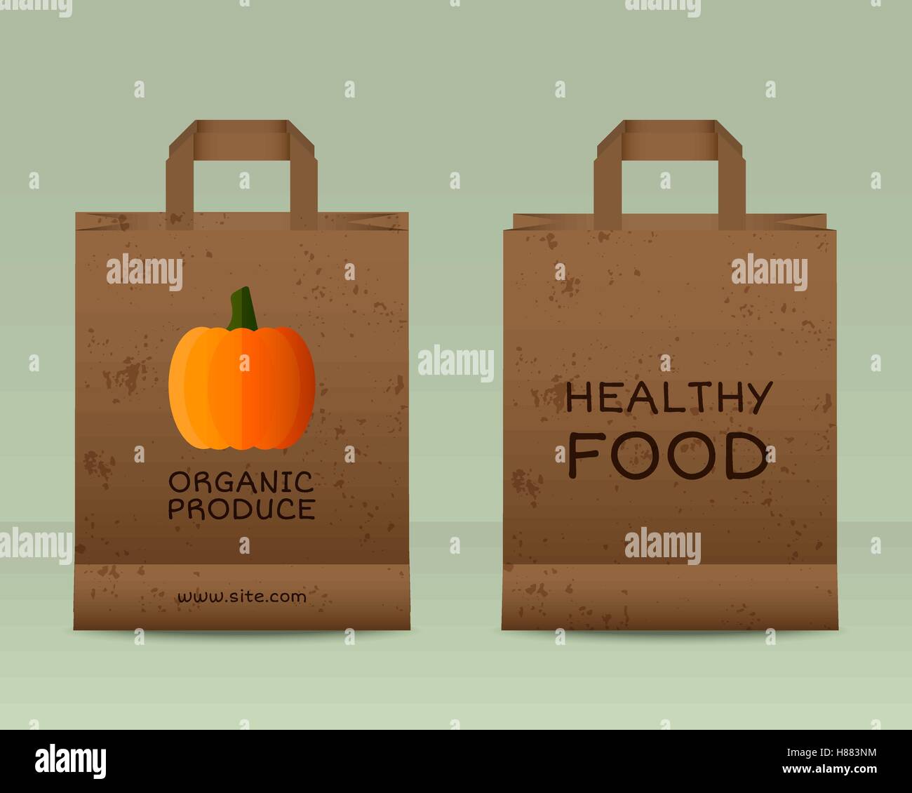 Farm Fresh élégant sacs papier modèle. La conception de la maquette à la citrouille. Couleurs d'époque. Meilleur pour le shop, foires, marchés bio eco et les entreprises locales. Vector illustration Illustration de Vecteur