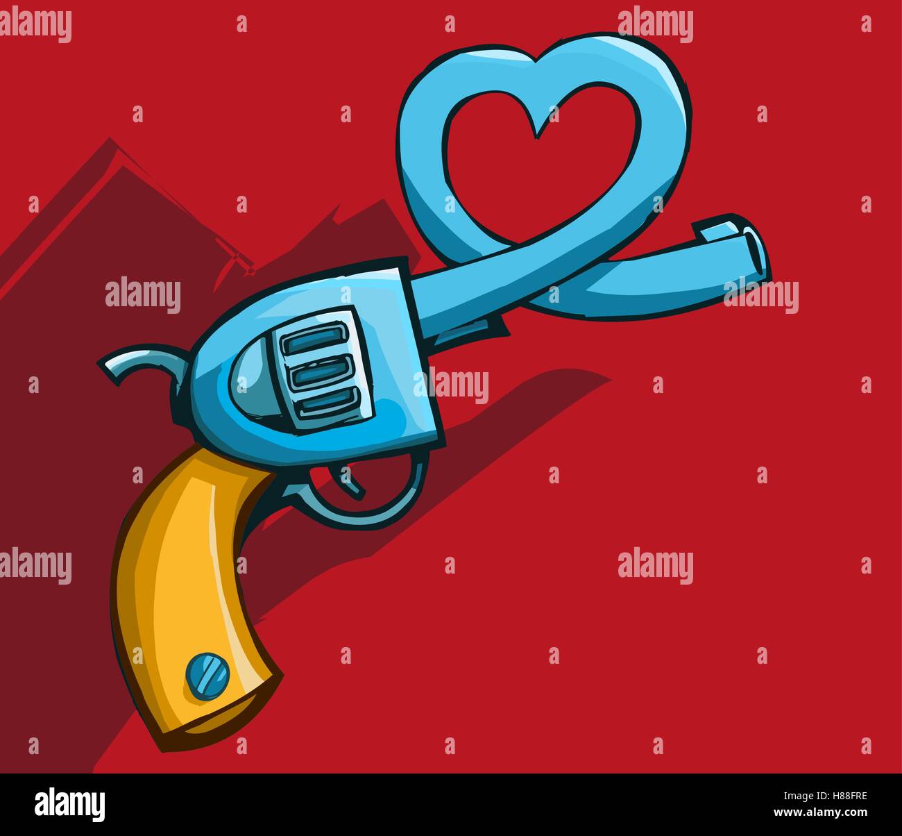 Vector illustration d'un vieux pistolet revolver à barillet en forme de coeur Illustration de Vecteur