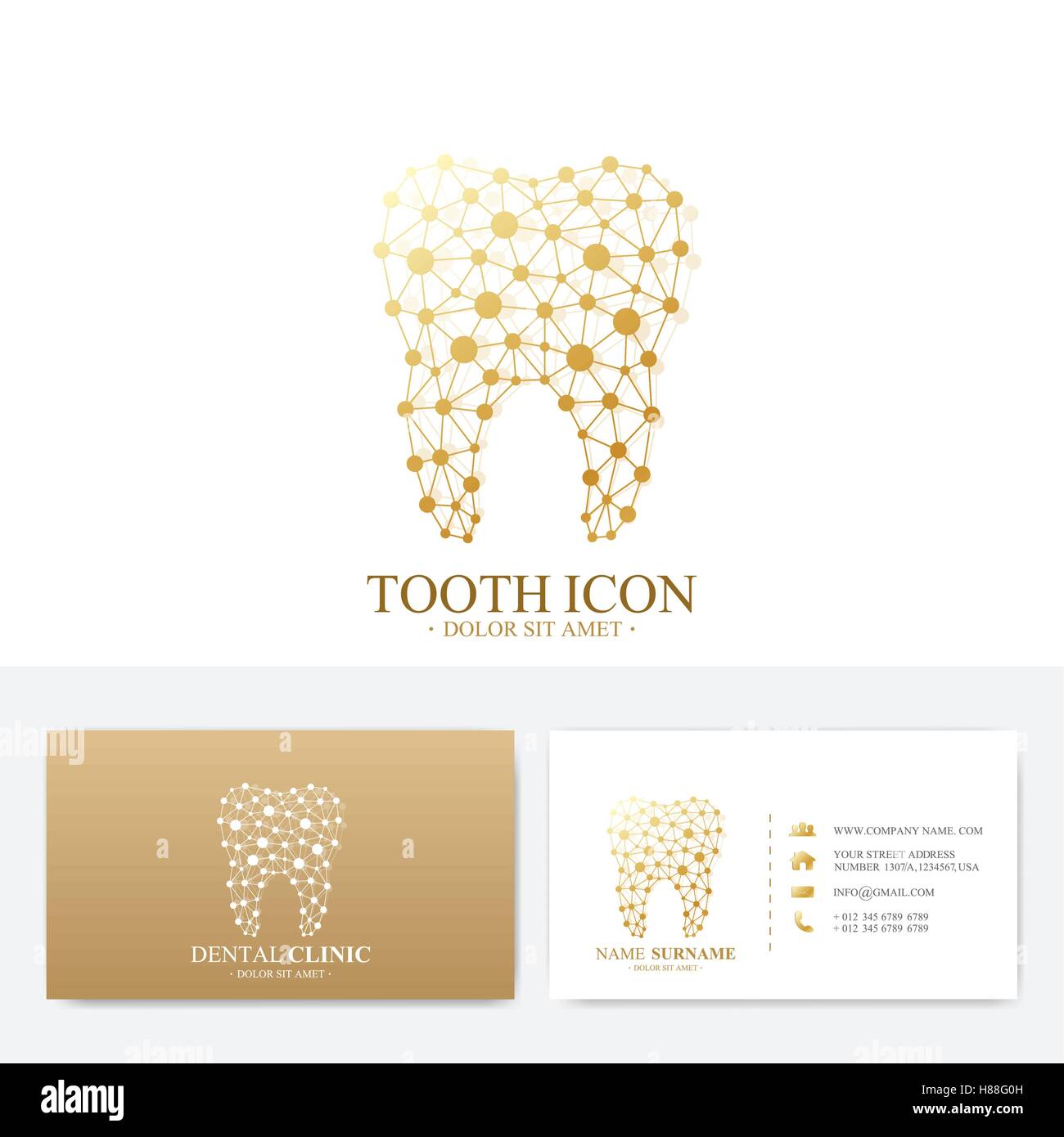 Modèle d'Impression Carte de visite Premium. Clinique Dentaire Visite Carte avec logo de la dent. Bureau de dentiste Oral Care. Les implants dentaires. Moi Illustration de Vecteur