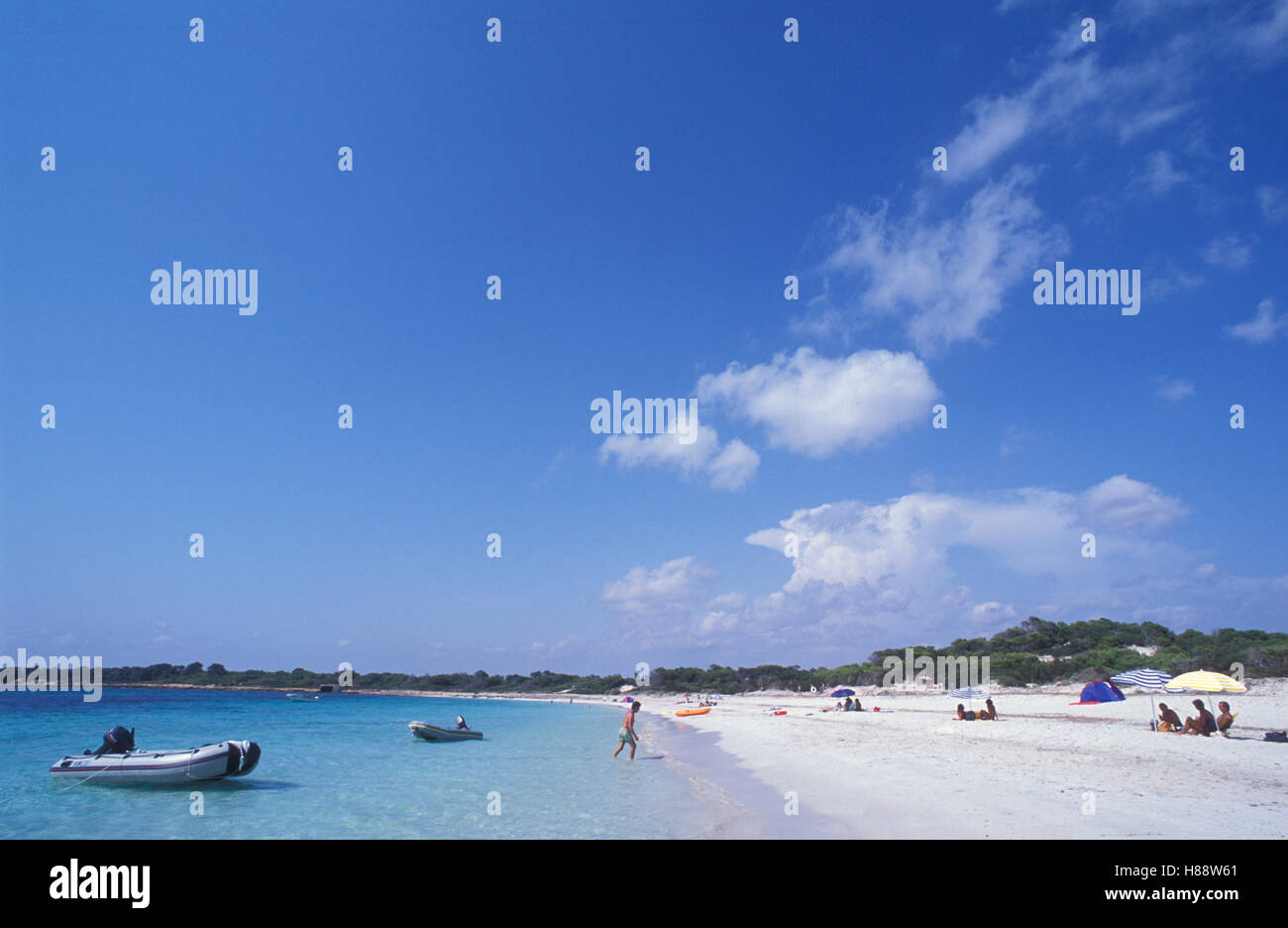 Platja es Carbo plage près de Colonia de Sant Jordi, beach life, les gens sur la plage, Majorque, Îles Baléares, Espagne, Europe Banque D'Images