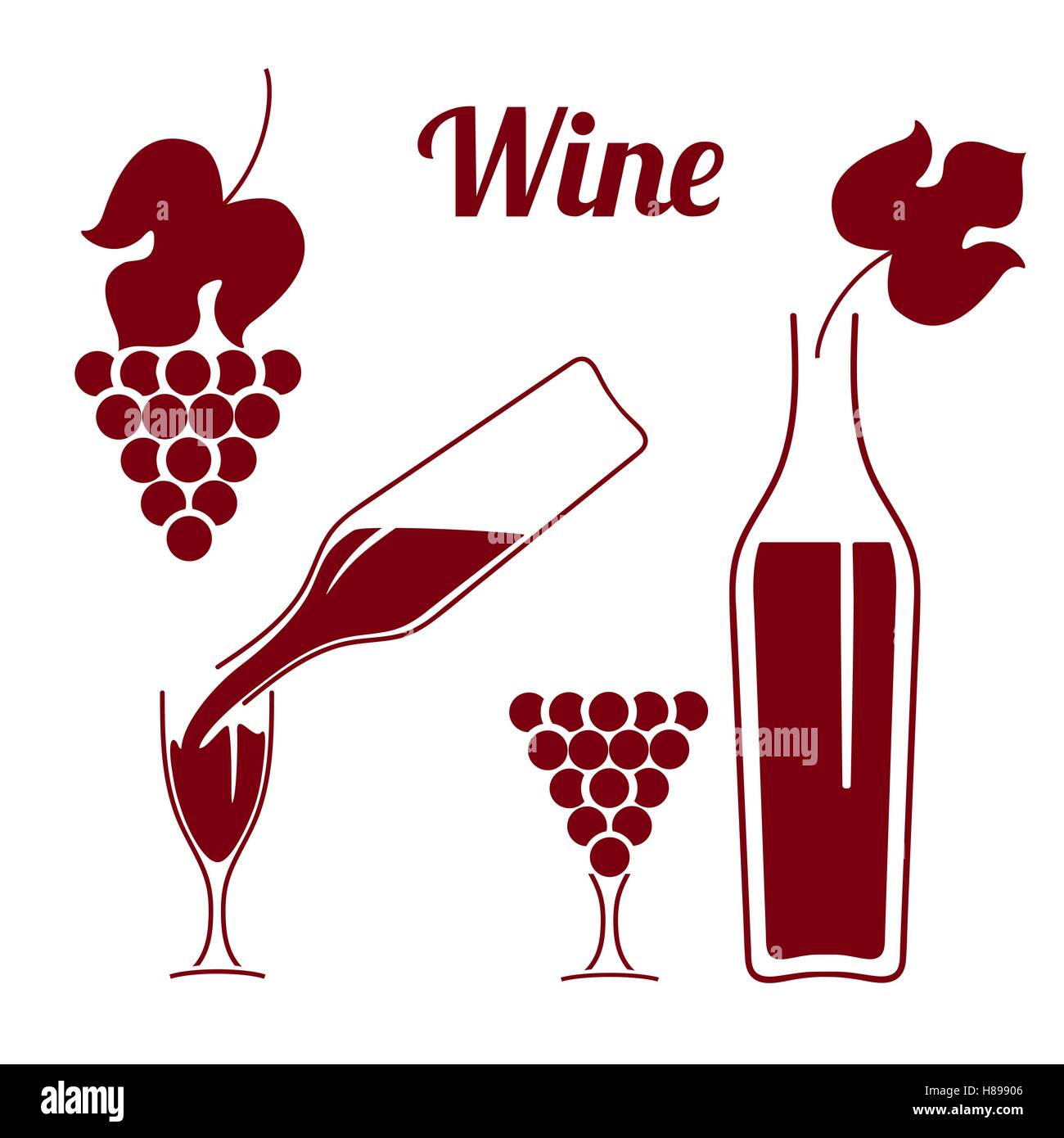 Ensemble de symboles vin verseur à vin.à partir d'une bouteille en verre.sarment et grape leaf. Idée Concept pour les entreprises. Vector illustratio Illustration de Vecteur