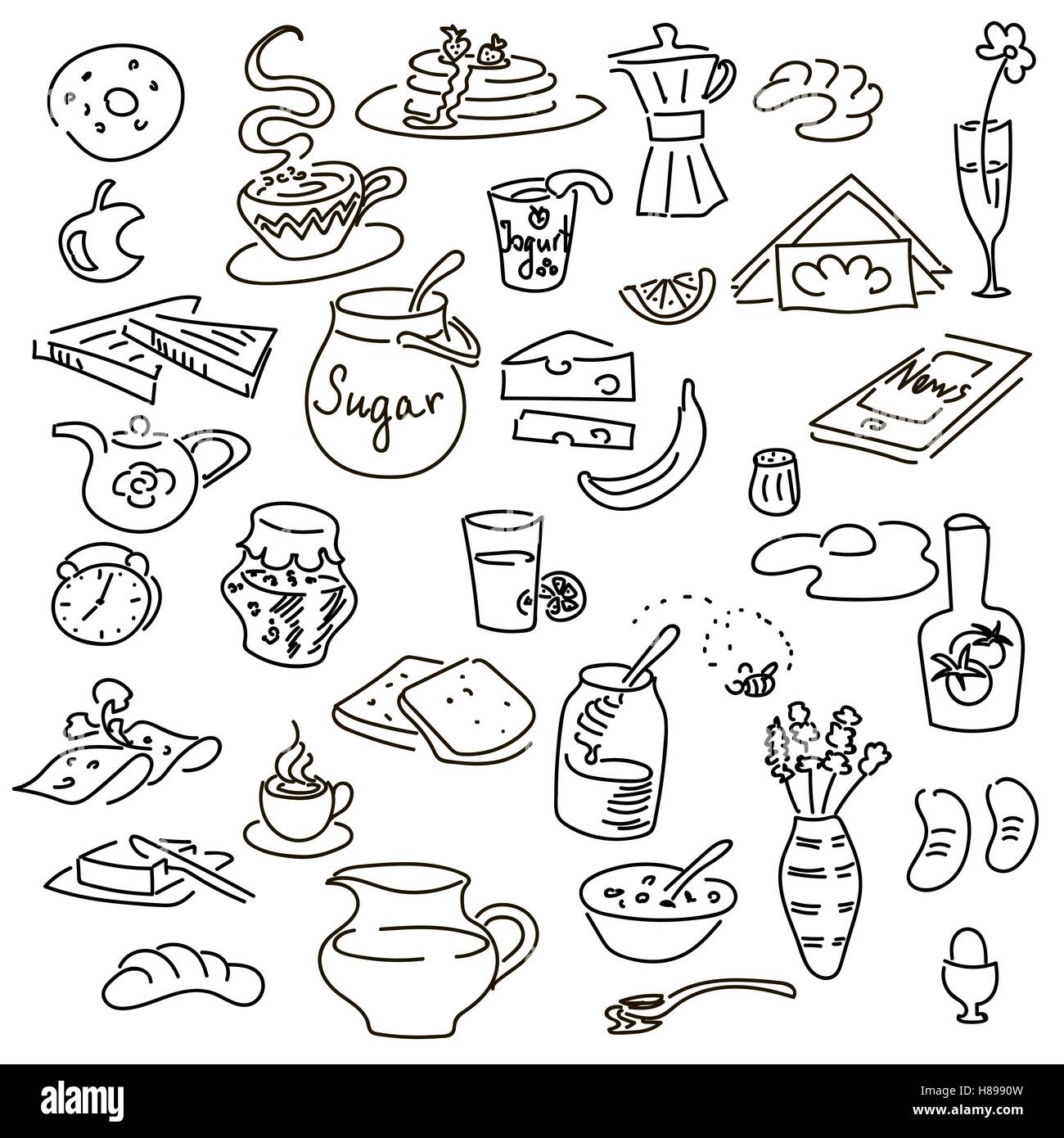 Le petit déjeuner du matin doodle vector set. illustration. EPS10 Illustration de Vecteur