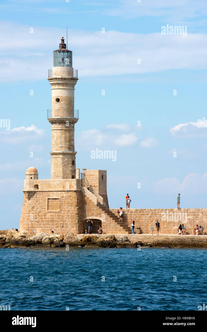 La Grèce, la Crète, La Canée, port vénitien, phare, Banque D'Images