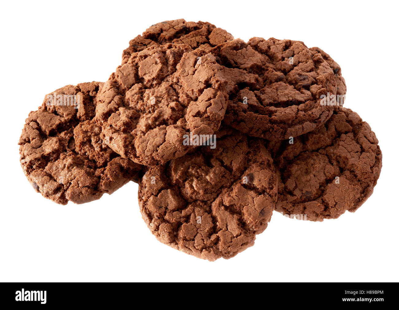 Objets isolés : groupe des cookies au chocolat noir, isolé sur fond blanc Banque D'Images