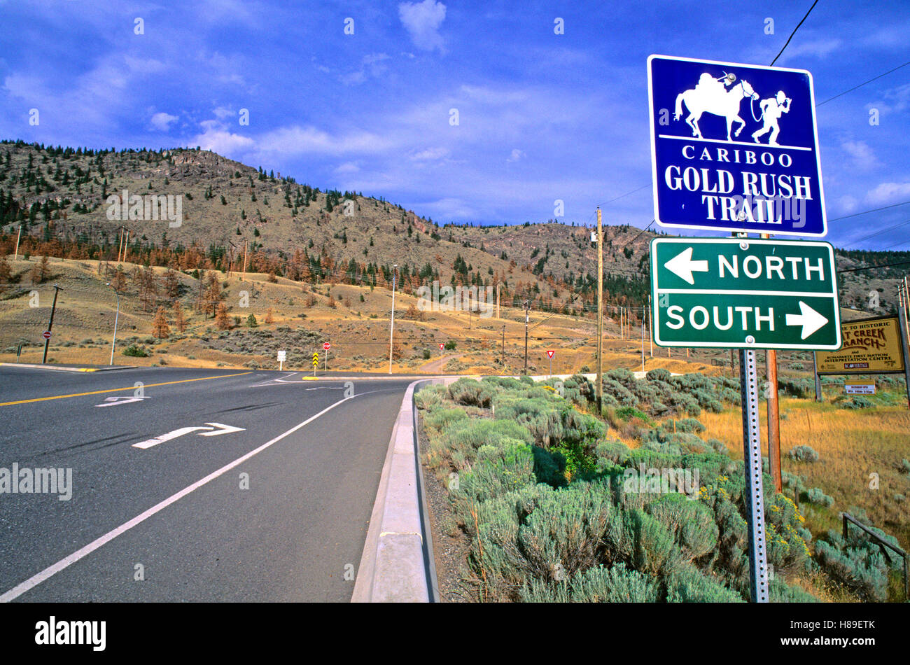 Ruée vers l'or du Cariboo Trail, route historique, Bonaparte Valley, British Columbia, Canada Banque D'Images