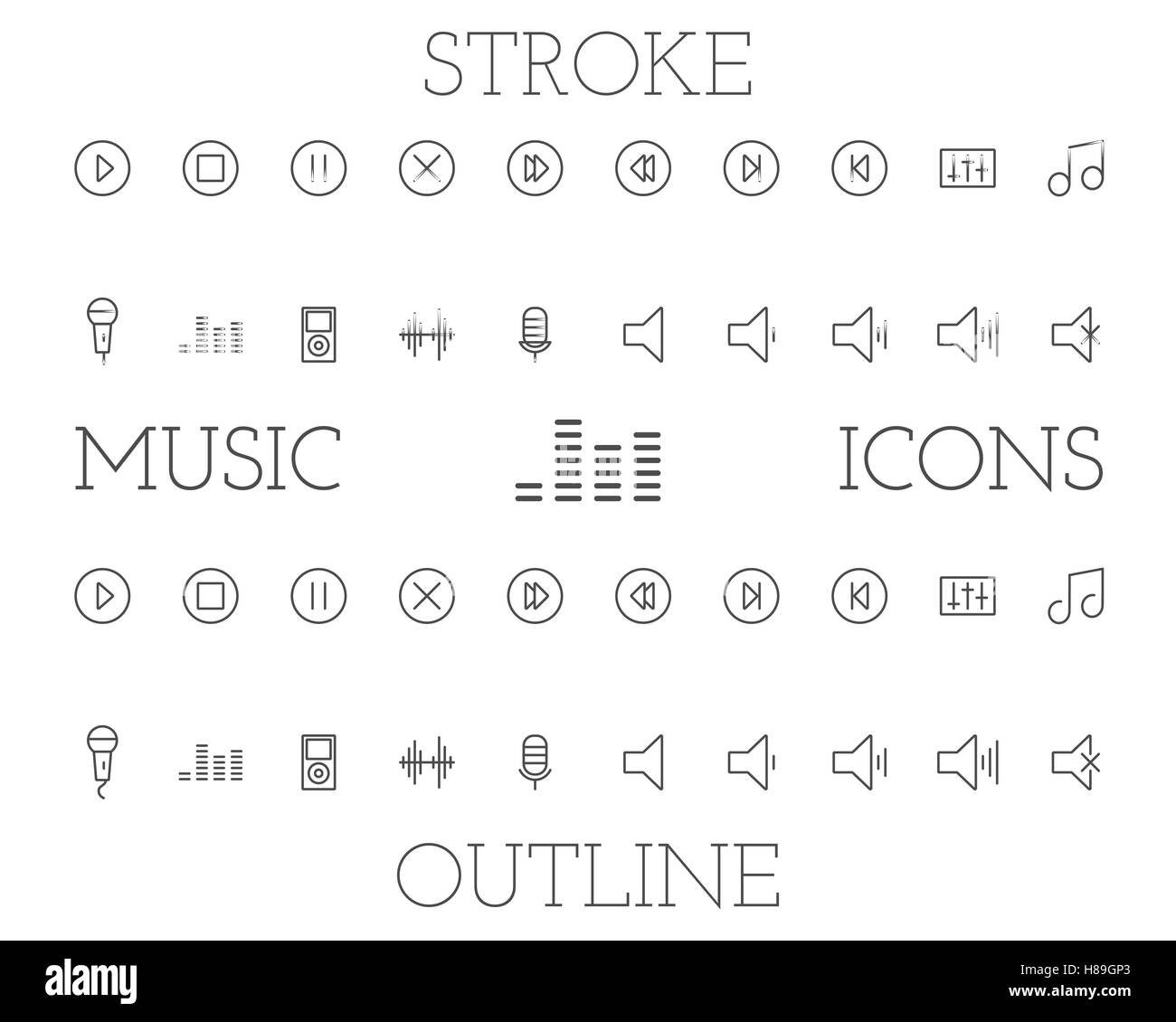 Aperçu de la musique et d'avc icons set, simple et fine ligne design. Isolé sur fond blanc. Vector illustration Illustration de Vecteur