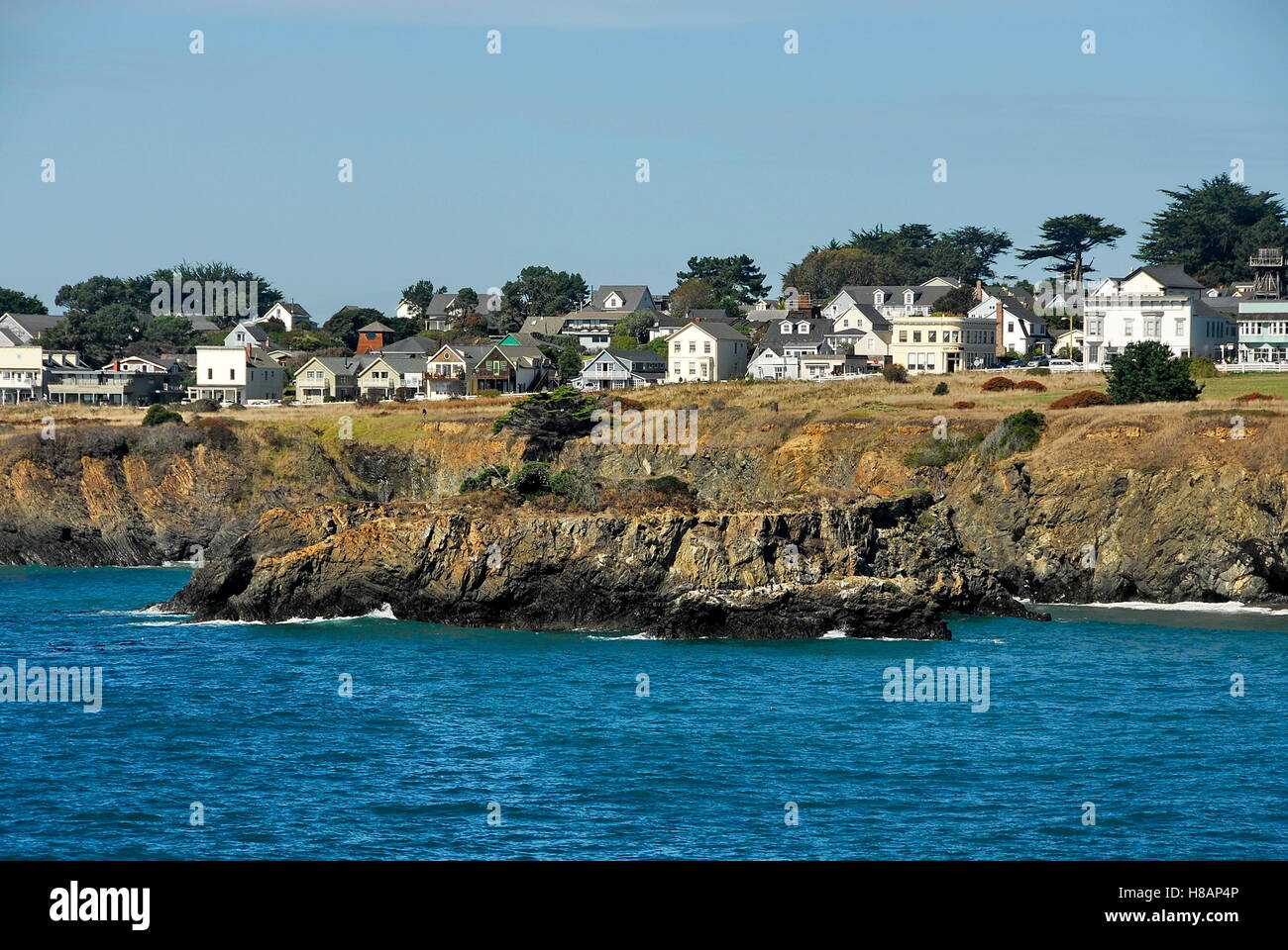 Vue de la ville de Mendocino, Mendocino County, Californie Banque D'Images