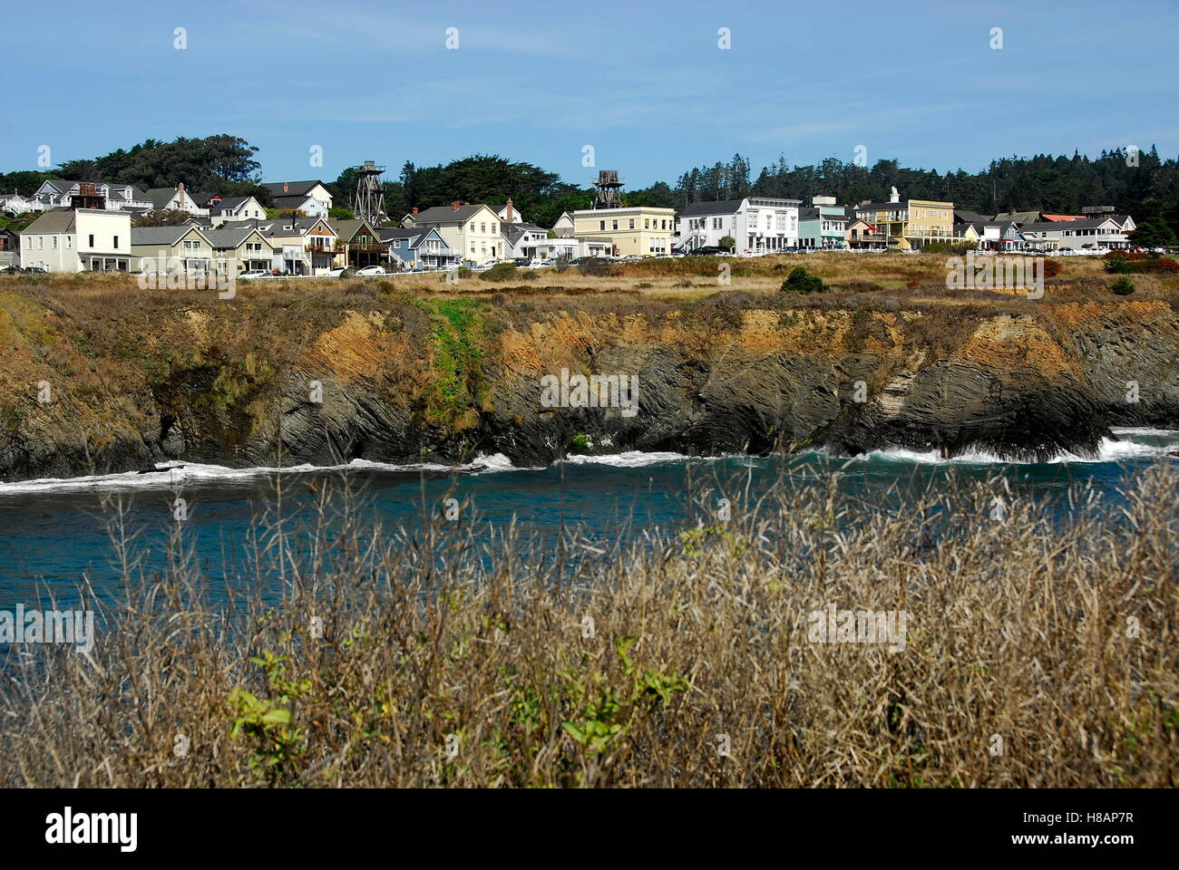 Vue de la ville de Mendocino, Mendocino County, Californie Banque D'Images