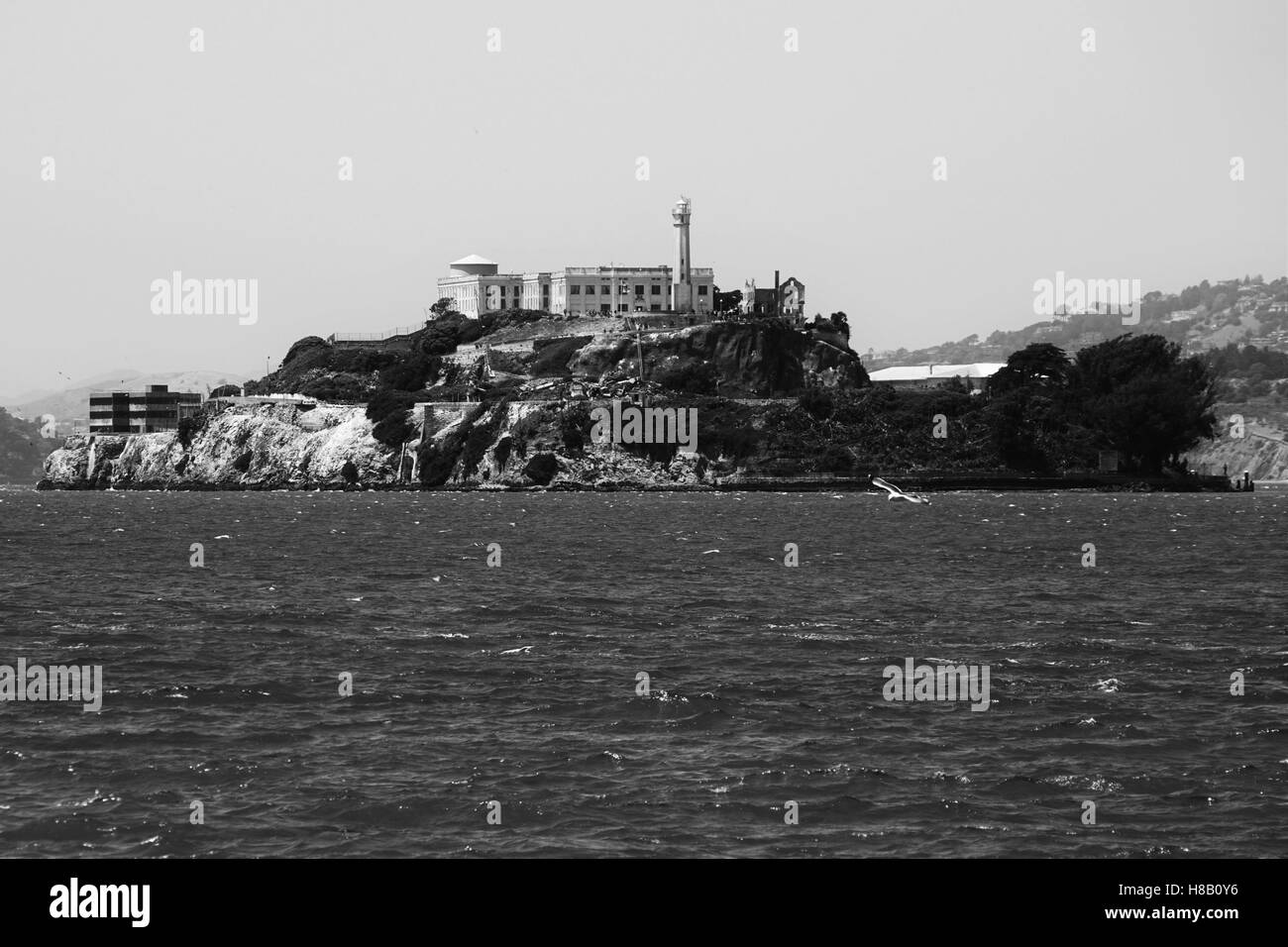 Le noir et blanc l'île d'Alcatraz Banque D'Images