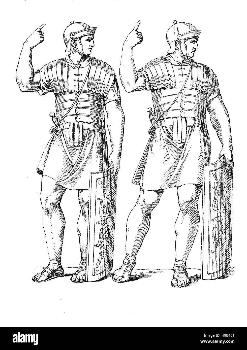 Soldat avec l'armure de corps, la Rome antique, à partir de la colonne de Trajan, l'histoire de la mode, des costumes story Banque D'Images