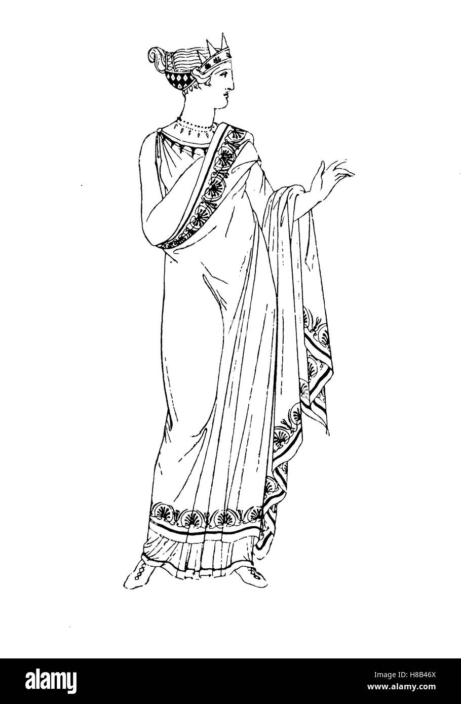 La Grèce, l'Himation grec avec dame renversée ou péplos, histoire de la mode, des costumes story Banque D'Images